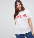 Asos Curve Valentines T-shirt With Embellished Love Me Print - White