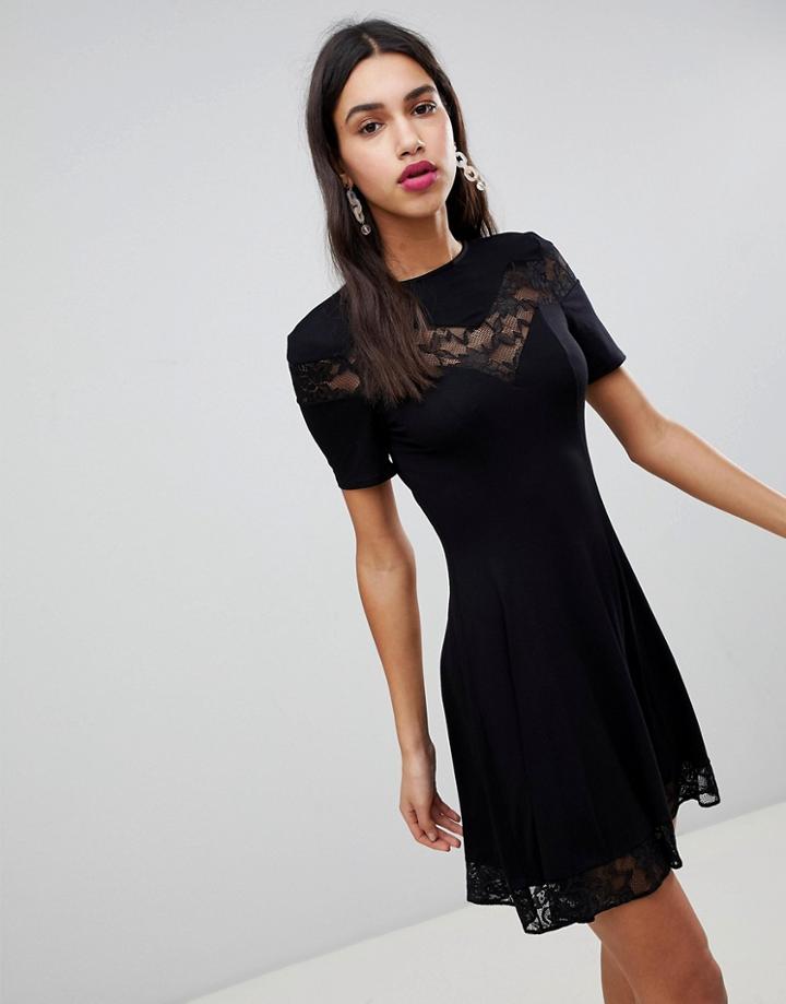 Asos Design Lace Insert Mini Tea Dress - Black