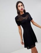Asos Design Lace Insert Mini Tea Dress - Black