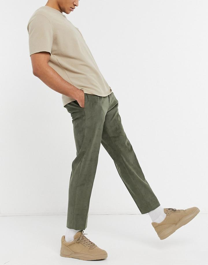 Topman Tapered Pants In Khaki Corduroy-green