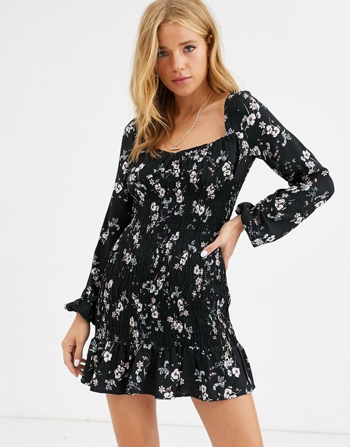 Pull & Bear Square Neck Floral Mini Dress-multi