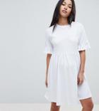 Asos Design Maternity Cotton Slubby Frill Sleeve Smock Dress - White