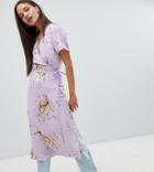 Milk It Vintage Wrap Dress In Tiger Print - Purple