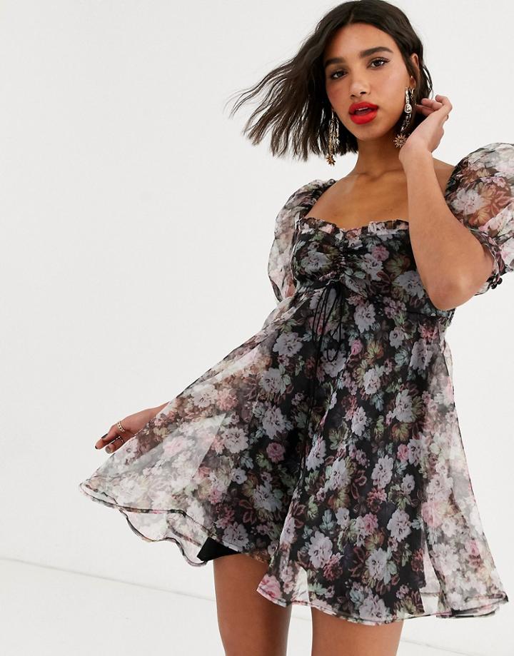 For Love & Lemons Organza Printed Mini Dress