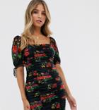 Skylar Rose Ruched Mini Dress In Mini Floral-black