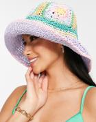 Asos Design Crochet Straw Bucket Hat In Pastel With Size Adjuster-multi