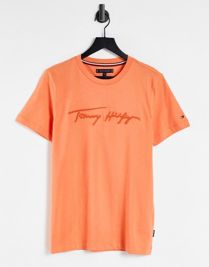 Tommy Hilfiger Tonal Signature Logo T-shirt In Orange