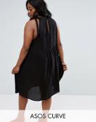 Asos Curve Swing Sundress With Neck Tie & Open Back - Black