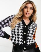 Naanaa Houndstooth Cardigan In Orange And Purple-multi