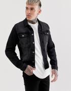 Blend Slim Fit Denim Jacket With Stretch In Washed Black - Black