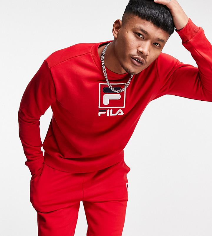 Fila Large Box Logo Sweatshirt In Red Exclusive To Asos