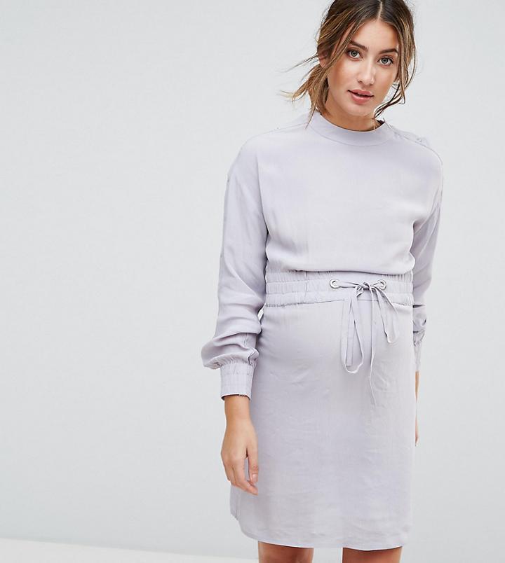 Asos Maternity Nursing Tie Waist Dress With Popper Detail - Gray