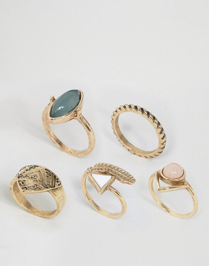 Asos Pack Of 5 Summer Stone Rings - Multi