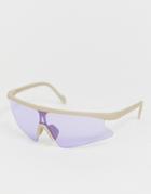 Asos Design Half Frame Visor Sunglasses In Gray With Lilac Lens