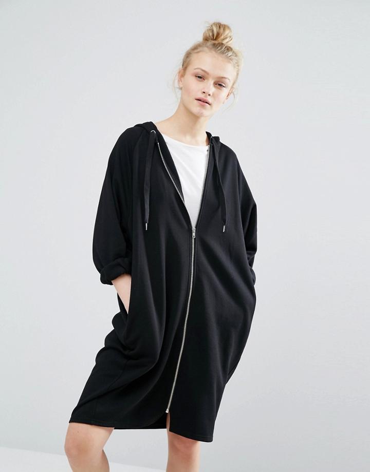 Monki Hooded Sweat Dress - Black
