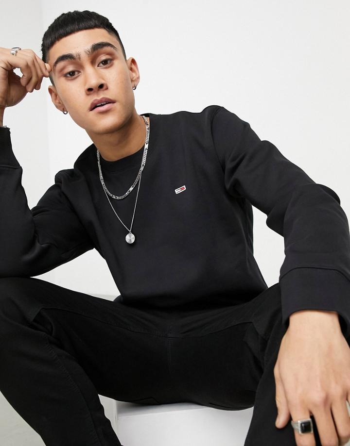 Tommy Jeans Crew Neck Logo Sweatshirt In Black