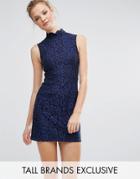Fashion Union Tall All Over Lace Skater Dress - Navy