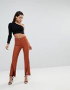 Parallel Lines Pants With Wrap Front Hem - Copper