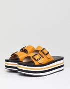 Pull & Bear Flatform Double Buckle Sandal In Color Block - Yellow