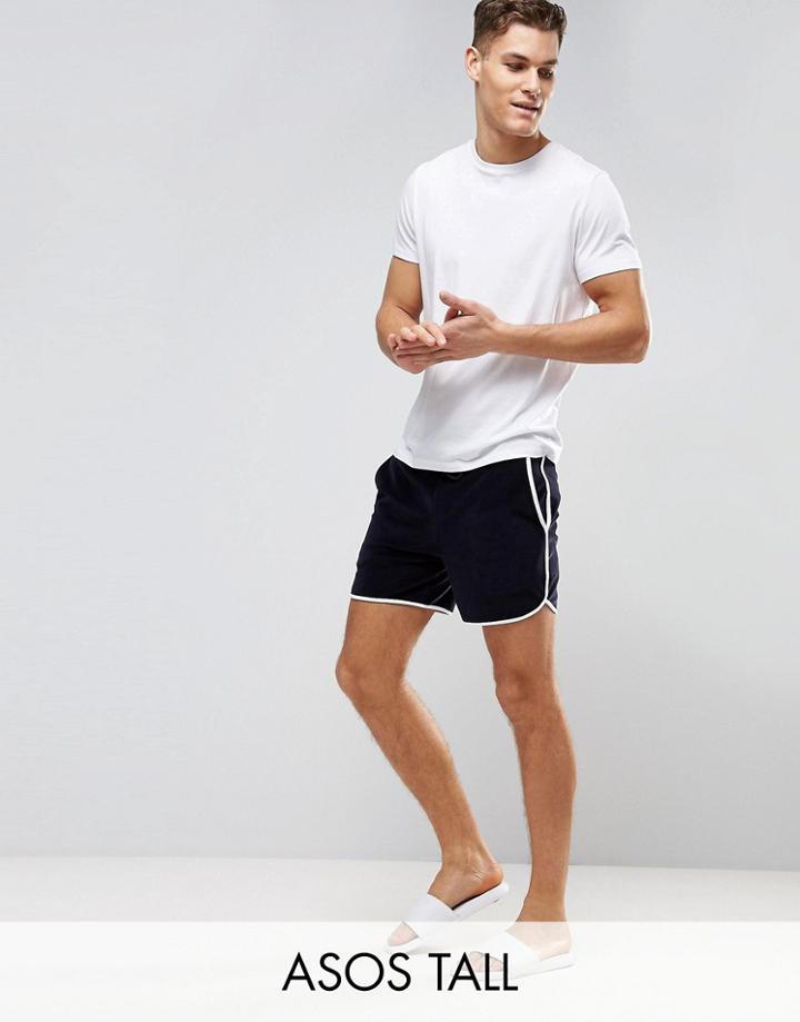 Asos Tall Runner Shorts In Navy Velour - Navy