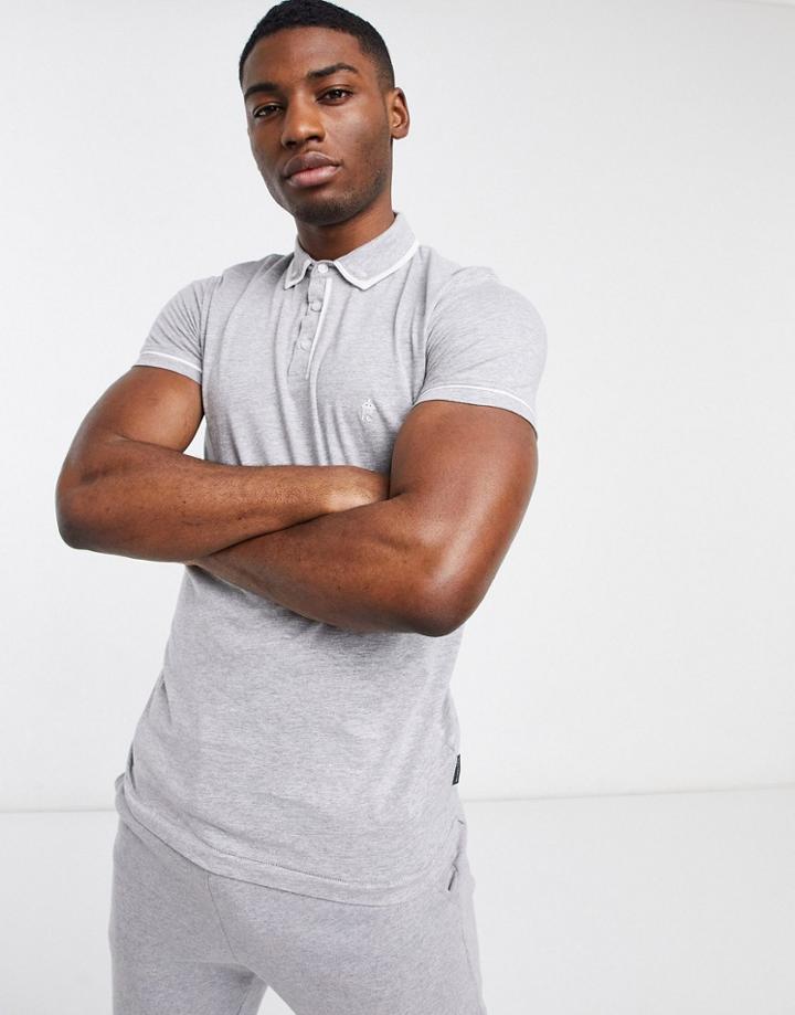French Connection Piping Polo In Light Gray-grey