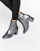 Dune Pebble Pewter Metallic Block Heeled Ankle Boots - Silver