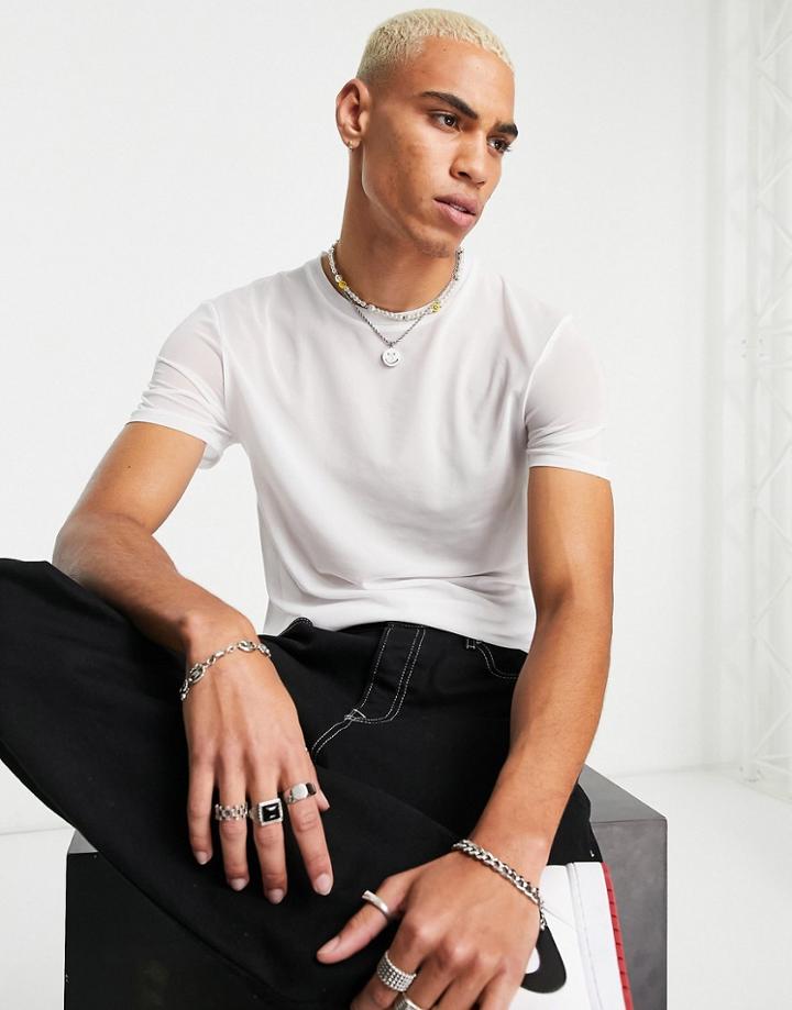 Asos Design Muscle T-shirt In White Mesh