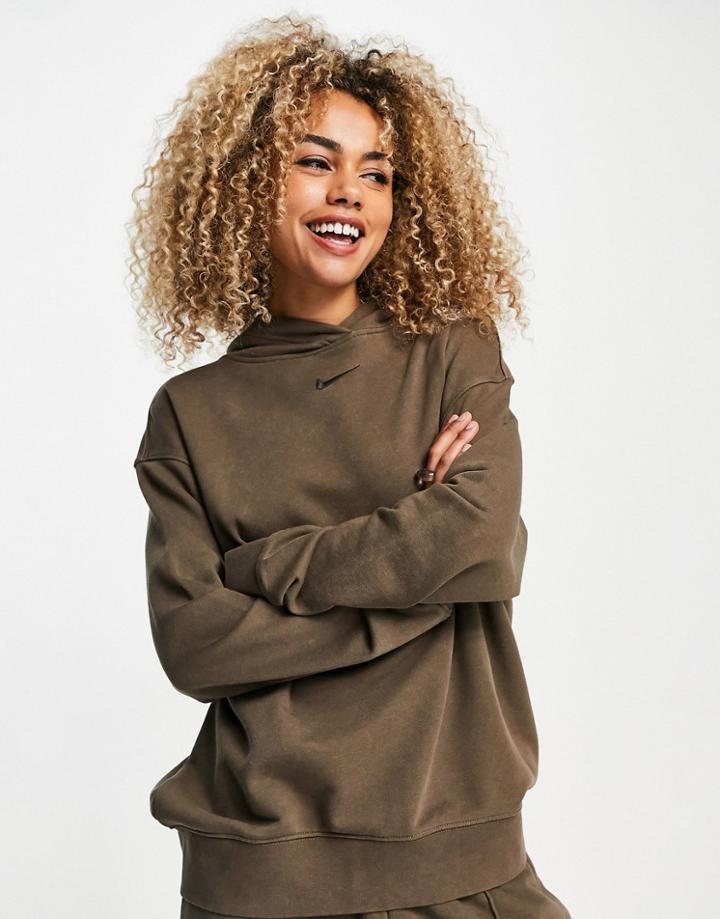 Nike Oversized Fleece Hoodie In Brown Ombre