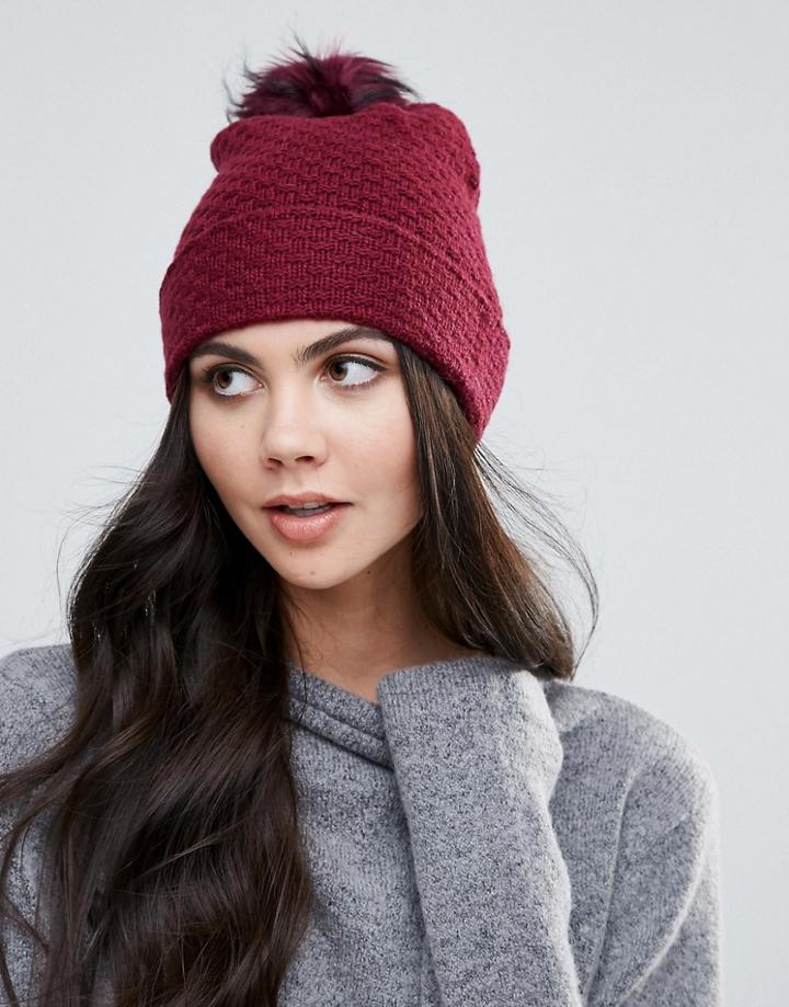 Alice Hannah Pom Pom Stitch Beanie - Red