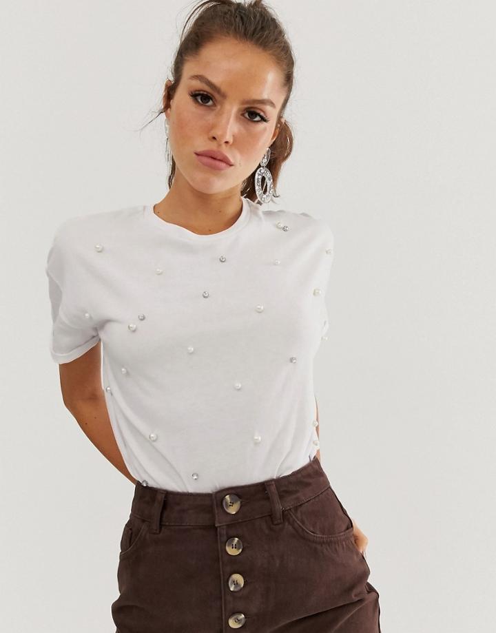 Stradivarius Pearl T-shirt In White - White