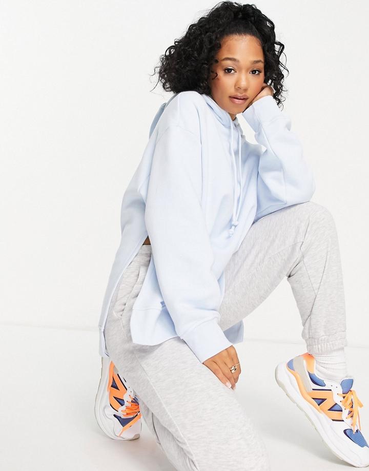 Monki Elise Organic Cotton Split Side Oversized Hoodie In Light Blue-blues
