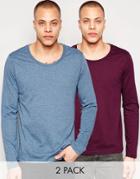 Asos Long Sleeve T-shirt With Scoop Neck 2 Pack - Multi