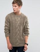 Bellfield Chunky Cable Knitted Sweater - Brown