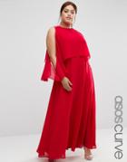 Asos Curve Extreme Cold Shoulder Maxi Dress - Red