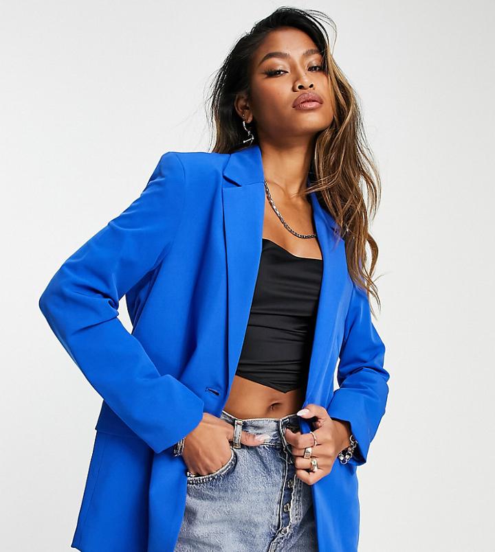 Bershka Core Oversized Blazer In Bright Blue