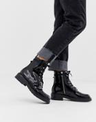 Allsaints Donita Leather Lace Up Hiking Boot With Buckle-black