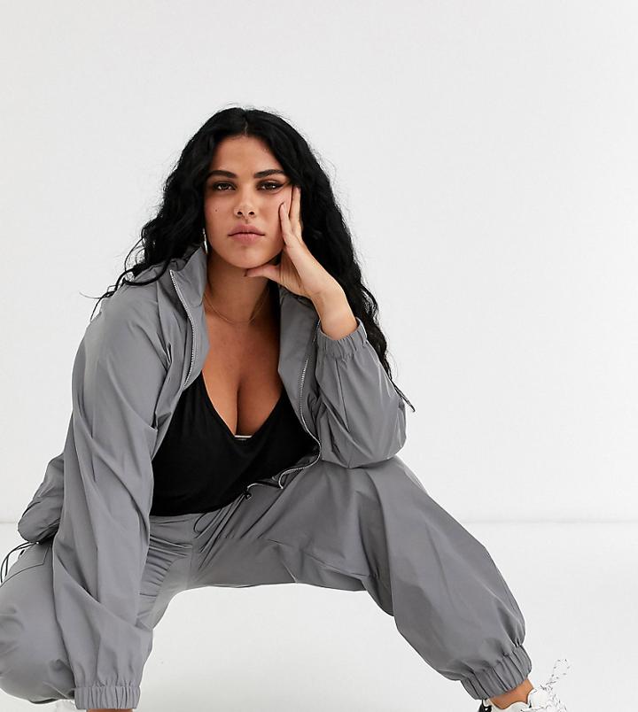 Daisy Street Plus Reflective Cargo Pants Two-piece-silver