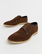 Base London Crosby Embossed Brogues In Brown Suede - Brown