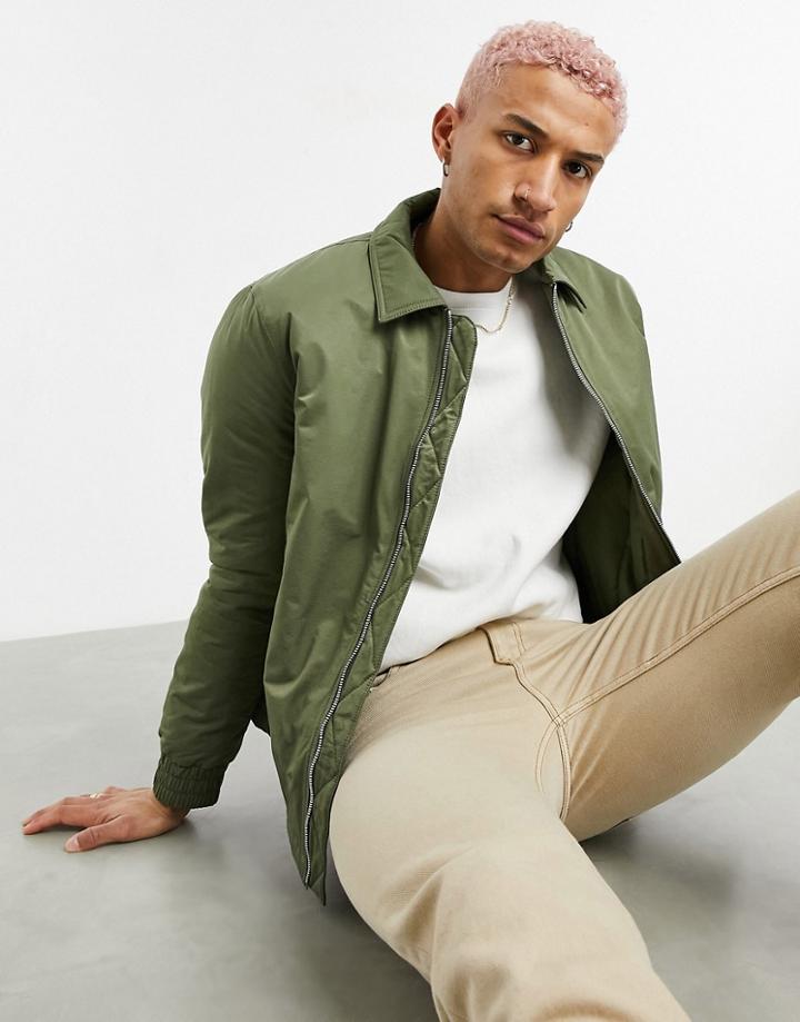 Asos Design Padded Harrington Jacket In Khaki-green