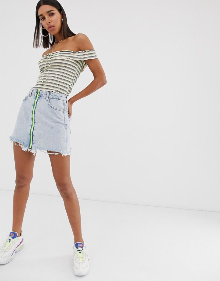 Bershka Zip Front Skirt In Blue