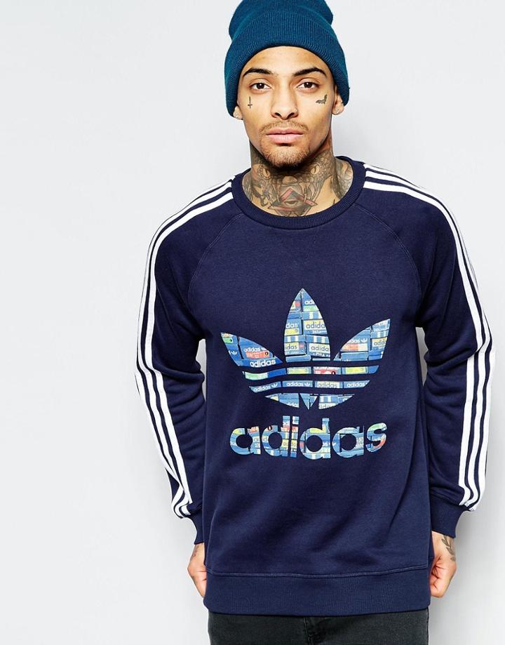 Adidas Originals Sweatshirt With Shoebox Trefoil Aj6970 - Blue