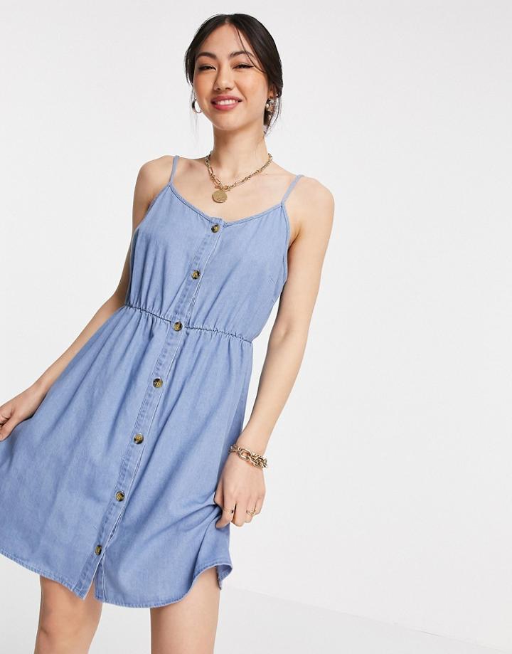 Vero Moda Organic Cotton Denim Cami Dress In Blue-blues