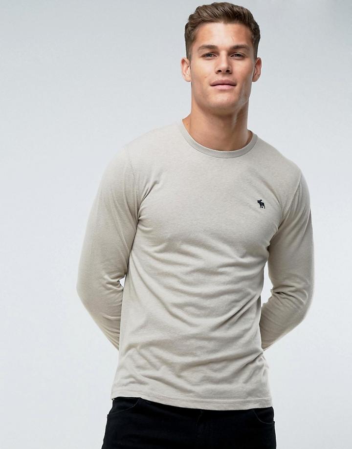 Abercrombie & Fitch Long Sleeve Top Slim Fit Pop Icon Crew Neck In Beige - Beige