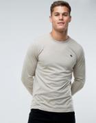Abercrombie & Fitch Long Sleeve Top Slim Fit Pop Icon Crew Neck In Beige - Beige