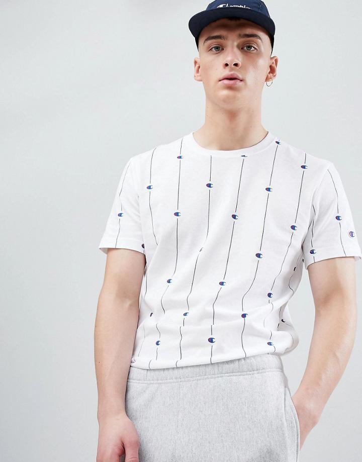 Champion T-shirt With Stripe Logo Print In White - White