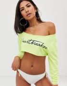 Asos Design Jersey Beach Sweatshirt With 'heartbreaker' Slogan In Neon - Green