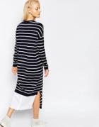 Asos White Stripe Knitted Midi Dress - Multi