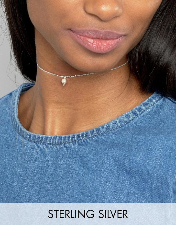 Asos Sterling Silver Stone Drop Choker Necklace - Silver