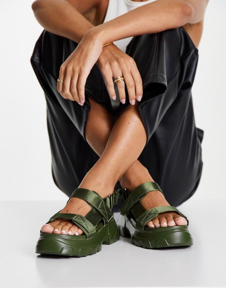 Asos Design Flavia Chunky Two-part Sandals In Khaki-green