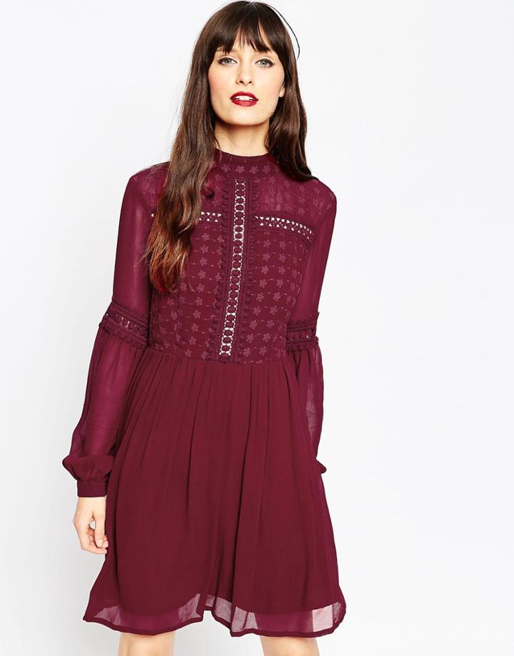 Asos Victoriana Skater Dress - Dark Red